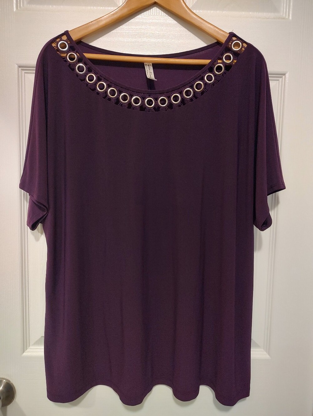 Perceptions Plum Grommet-Trim Short Sleeve Tunic